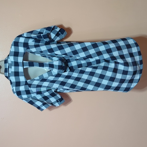 TOV Los Angeles Plaid Cut Off Hi Lo Button Up Shirt Blouse Sz 38 - Picture 9 of 10